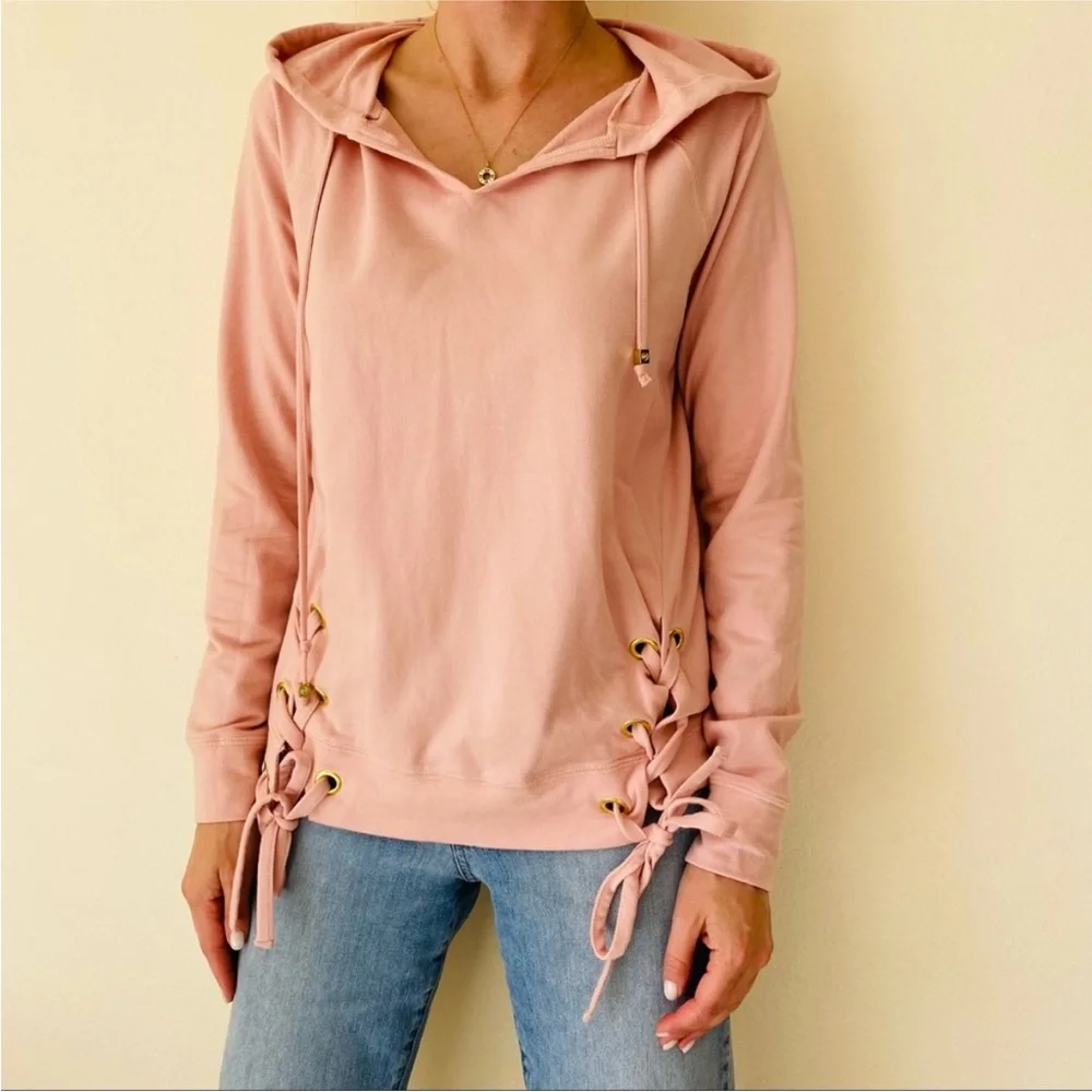 Michael Kors Hoodie EUC Gray Lace up Grommet Long Sleeve Tee Sweatshirt